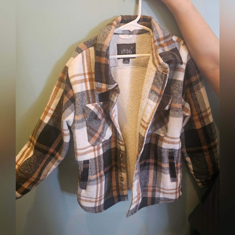 1826 Boys Size Large 14-16 Plaid Sherpa-Lined Jacket